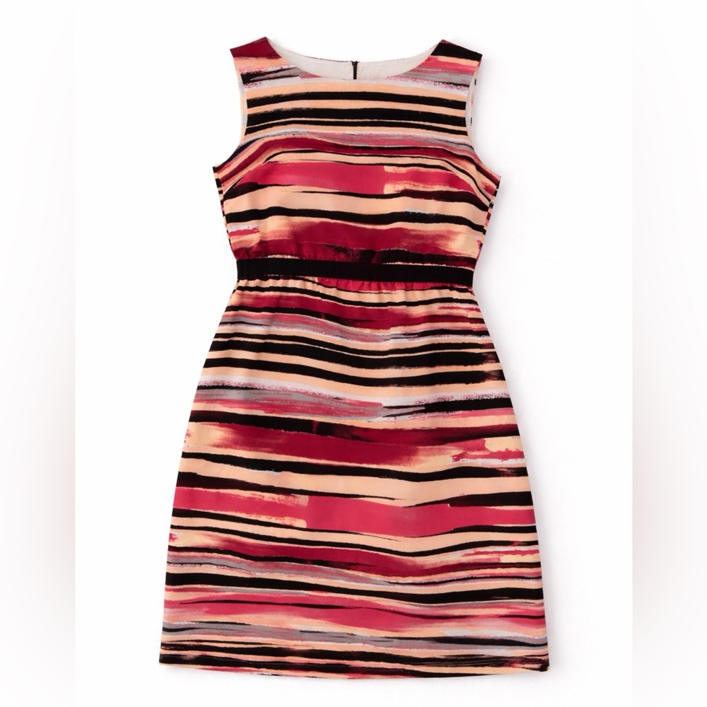 LOFT Pink and Black Striped Mini Dress | Size Large